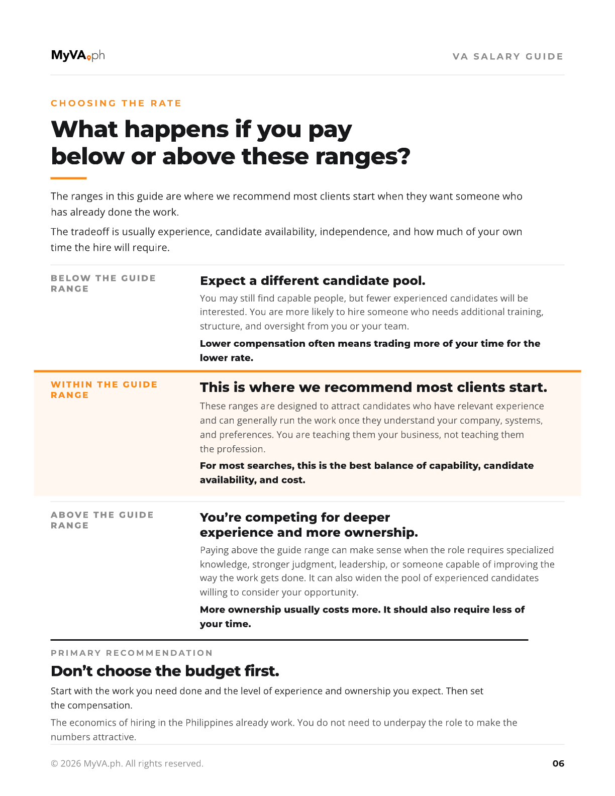 Page 6 of the guide, on what happens if you pay below or above the ranges